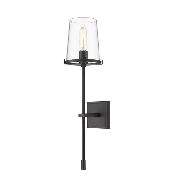 Callista Matte Black One-Light Wall Sconce with Clear Glass Shade, image 1