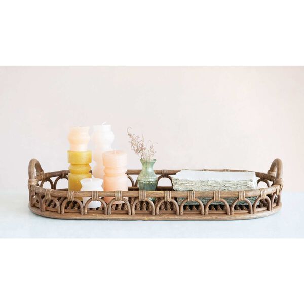 Natural Hand-Woven Rattan Tray with Handles, image 3