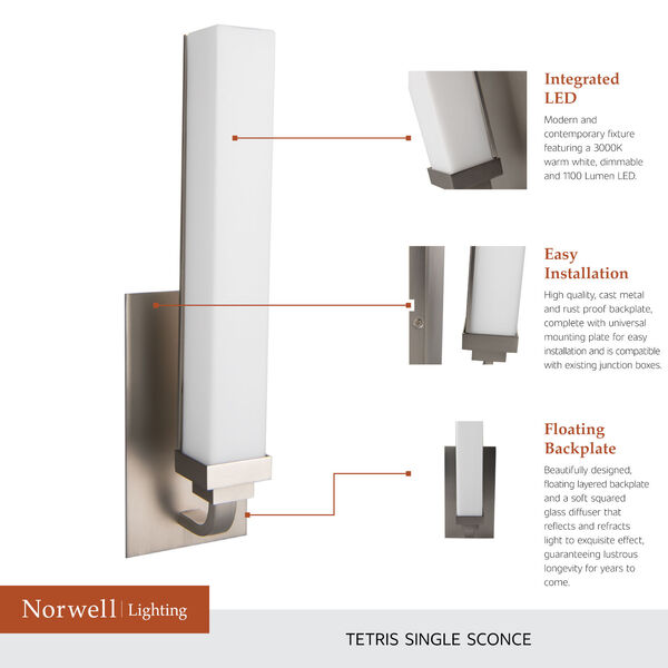 Tetris Brushed Nickel Four-Inch LED ADA Wall Sconce, image 6