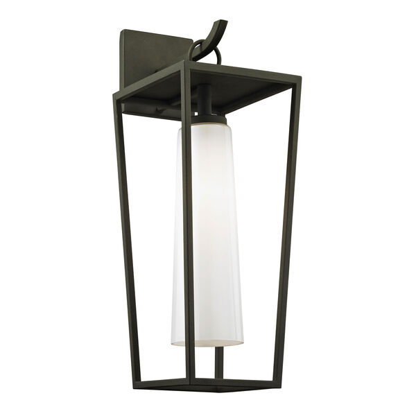 Mission Beach Textured Black Medium One-Light Outdoor Wall Sconce with Opal White Glass, image 1
