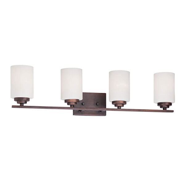 Durham Rubbed Bronze Four-Light Vanity with Etched White Glass, image 1