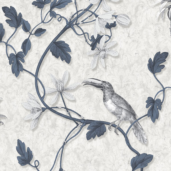 Toucan Toile Navy and Grey Wallpaper, image 1