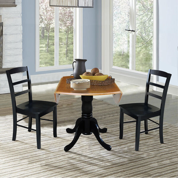 Black and Cherry 42-Inch Dual Drop Leaf Dining Table with Black Two Ladder Back Dining Chair, Three-Piece, image 6