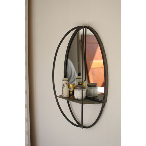 Charcoal Oval Mirror with Wall Shelf, image 1