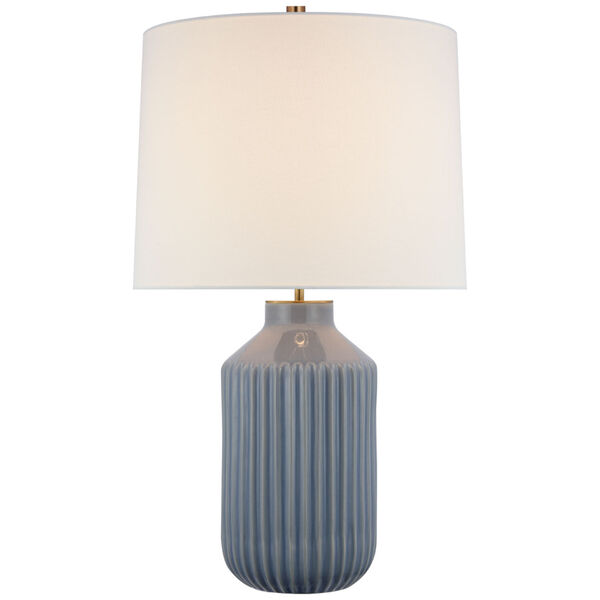 Braylen Medium Ribbed Table Lamp in Polar Blue Crackle with Linen Shade by kate spade new york, image 1
