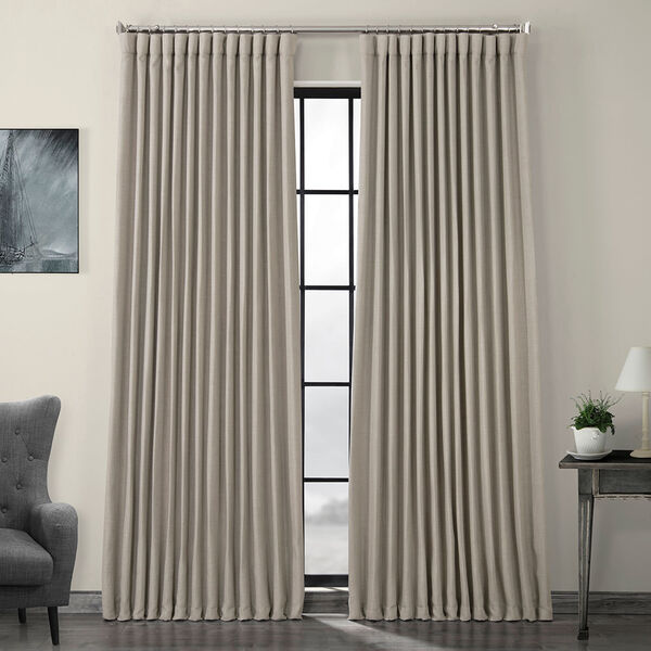 Beige Faux Linen Extra Wide Blackout Curtain Single Panel, image 1