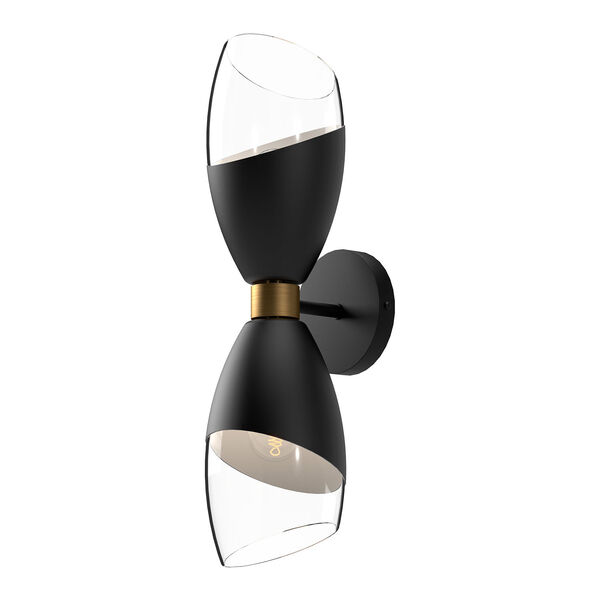 Capri Matte Black Two-Light Wall Sconce with Clear Glass, image 1