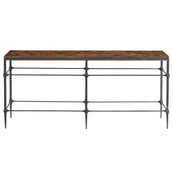 Freestanding Occasional Blackened and Brown Solid Steel and Gemelina Solids Console Table, image 1