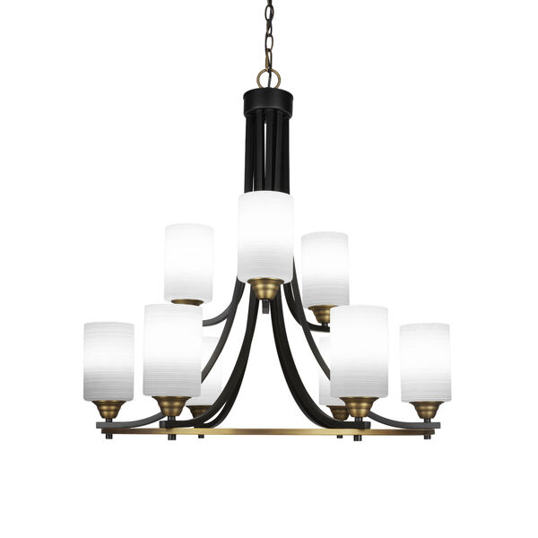 Paramount Matte Black and Brass 29-Inch Nine-Light Chandelier with White Matrix Glass Shade, image 1