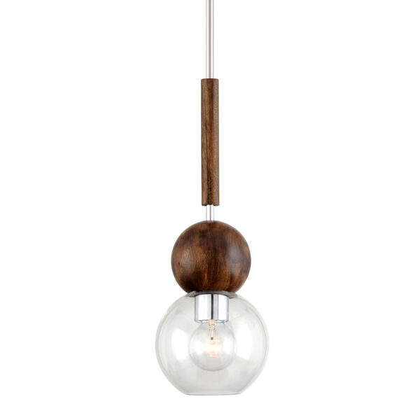 Arlo Polished Stainless Steel and Natural Acacia One-Light Mini Pendant, image 1