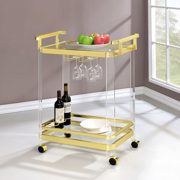 Aerin Gold Serving Cart with Tempered Glass, image 3