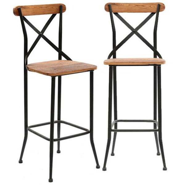 Maggie Reclaimed Pine and Aged Dark Bronze X-Back Bar Chair, Set of 2, image 2