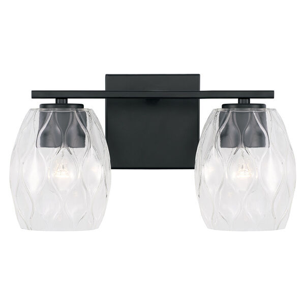 Lucas Matte Black Two-Light Vanity with Wavy Embossed Glass, image 4