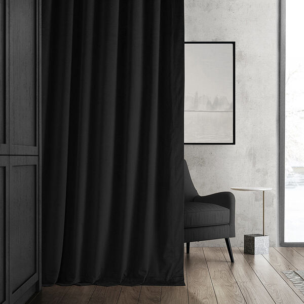 Signature Warm Black Blackout Velvet Pole Pocket Single Panel Curtain, 50 X 84, image 9