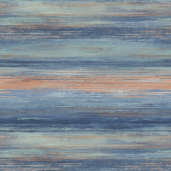 Living with Art Blueberry and Vermillion Orange Sunset Stripes Unpasted Wallpaper, image 2