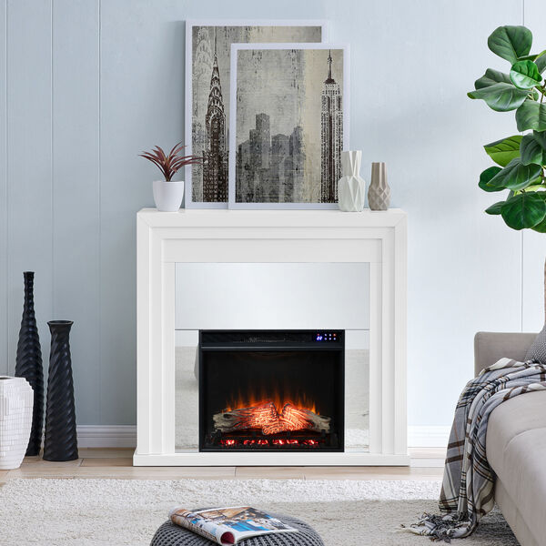 Stadderly White Mirrored Electric Fireplace, image 1