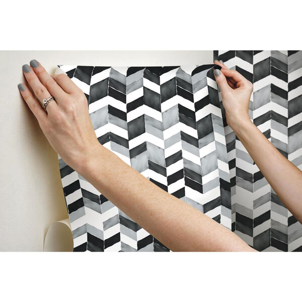 Paul Brent Watercolor Chevron Black, Gray And White Peel And Stick Wallpaper, image 5