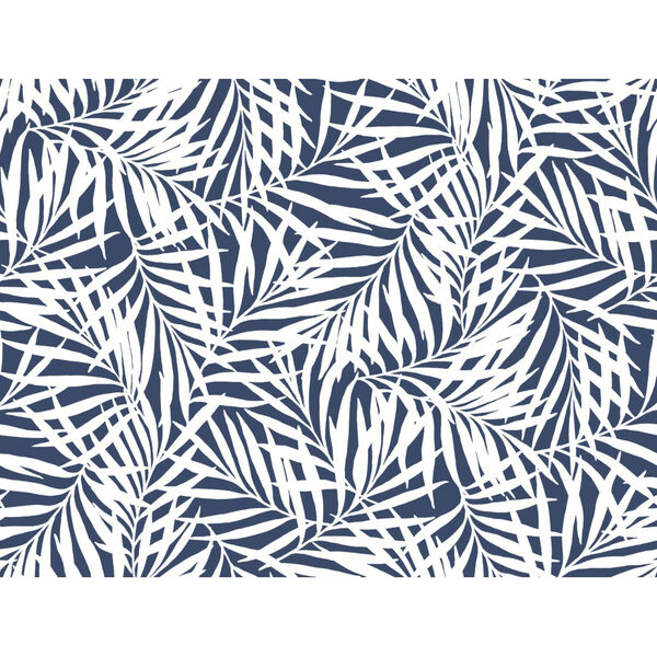 Waters Edge Navy White Oahu Fronds Pre Pasted Wallpaper, image 2