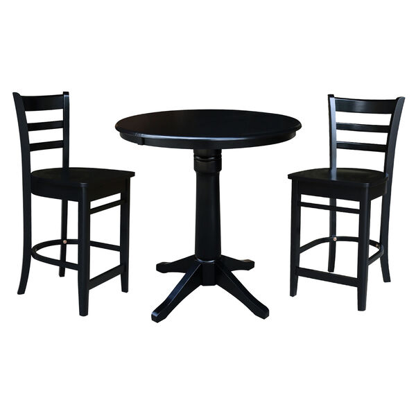 Black 36-Inch Round Pedestal Gathering Height Table with Two Counter Stool, Three-Piece, image 2