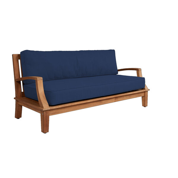Grande Natural Teak Outdoor Sofa with Sunbrella Navy Blue Cushion, image 1