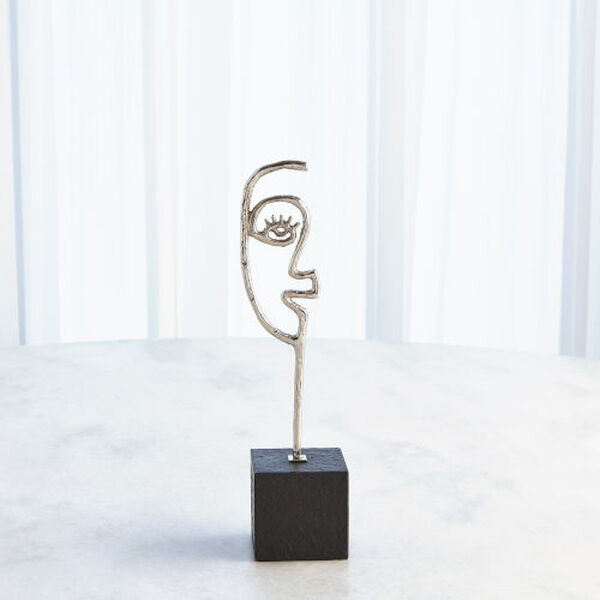 Nickel and Black Scribble Sculpture of Daughter with Marble Base, image 2