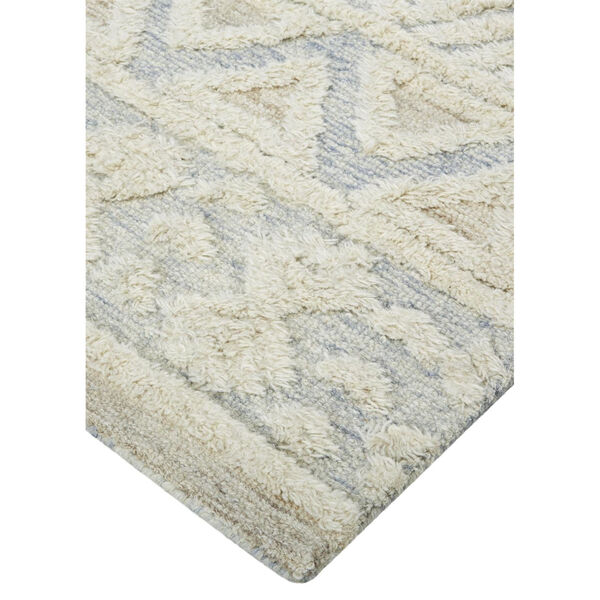 Anica Moroccan Chevorn Wool Tufted Ivory Blue Rectangular: 4 Ft. x 6 Ft. Area Rug, image 3