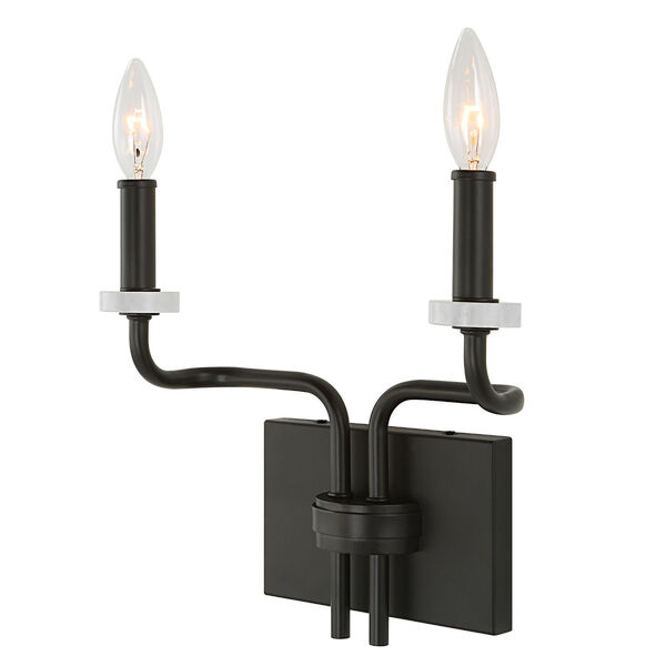 Ebony Elegance Matte Black and White Two-Light Wall Sconce, image 3