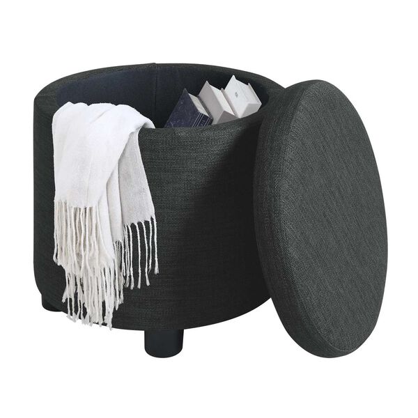 Gray Round Accent Storage Ottoman with Reversible Tray Lid, image 4