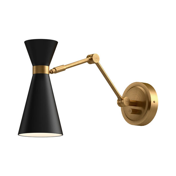 Blake Matte Black and Aged Gold One-Light Convertible Swing Arm Wall Sconce, image 1