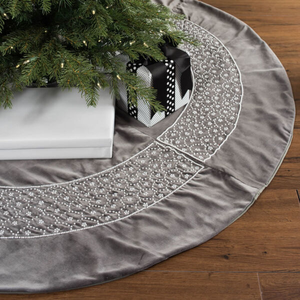 Blue Pearl Gray 60-Inch Tree Skirt with Rich And Plush Cotton Velvet Fabric, image 2