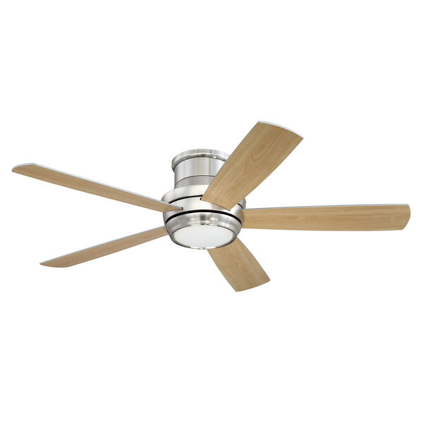 Tempo Brushed Polished Nickel 52-Inch LED Ceiling Fan with Five Blades, image 1