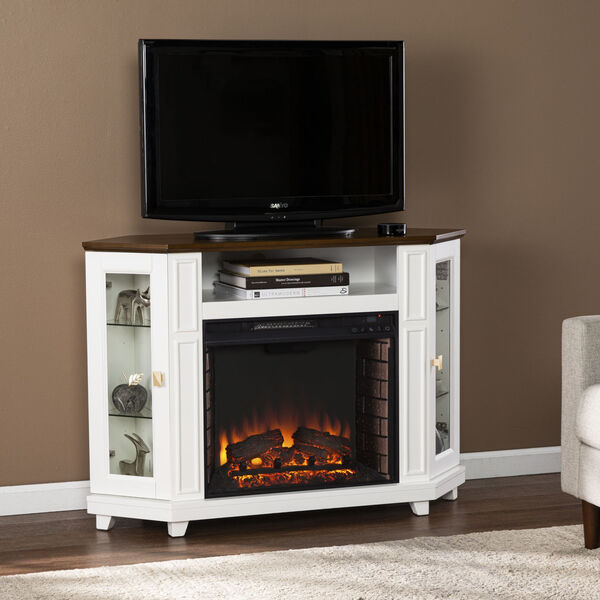 Dilvon White and brown Electric Fireplace with Media Storage, image 4
