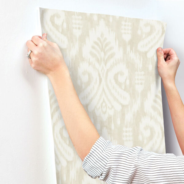 Tropics Beige Hawthorne Ikat Pre Pasted Wallpaper - SAMPLE SWATCH ONLY, image 3