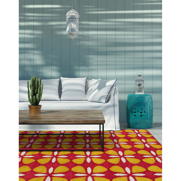 Peranakan Tile Red and Yellow Indoor/Outdoor Rug, image 5