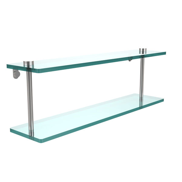 22 Inch Two Tiered Glass Shelf, Satin Chrome, image 1