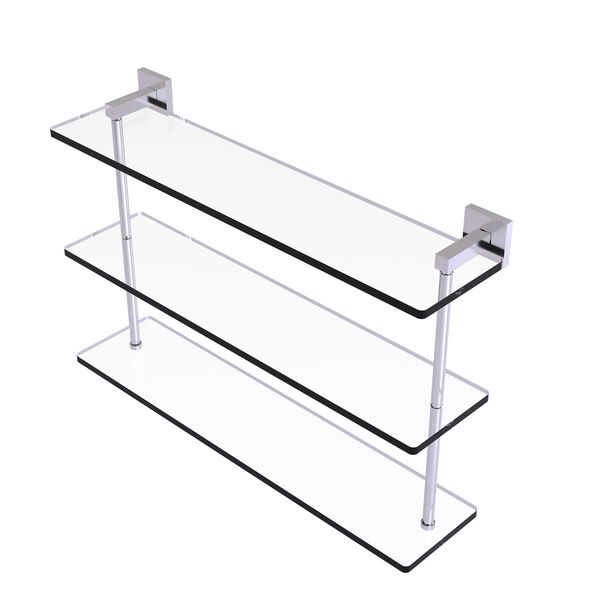 Montero Satin Chrome 22-Inch Triple Tiered Glass Shelf, image 1