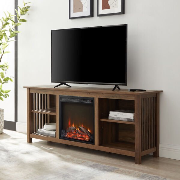 Mission Rustic Oak Fireplace TV Stand, image 1