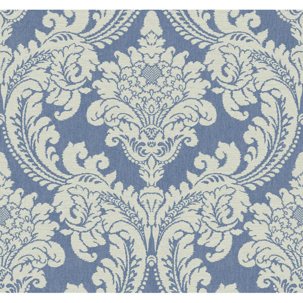 Grandmillennial Blue Tapestry Damask Pre Pasted Wallpaper, image 2