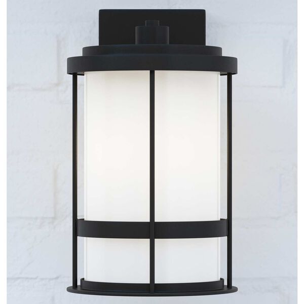 Wilburn Black Eight-Inch One-Light Outdoor Wall Sconce with Satin Etched Shade, image 5
