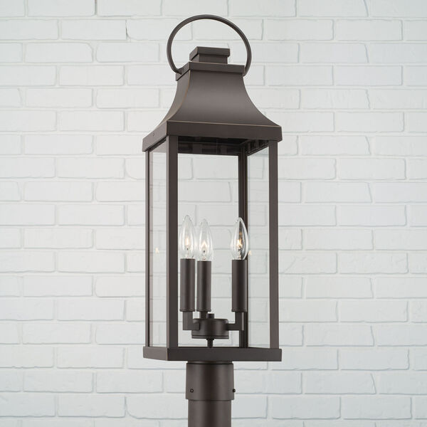 Bradford Oiled Bronze Outdoor Three-Light Post Lantern with Clear Glass, image 3