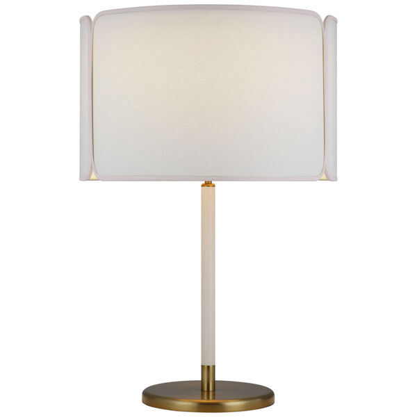 Eyre Medium Table Lamp in Soft Brass and Cream Leather with Linen and Cream Trimmed Shade by kate spade new york, image 1
