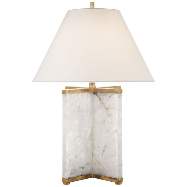 Cameron Table Lamp in Quartz and Gilded Iron with Linen Shade by J. Randall Powers, image 1