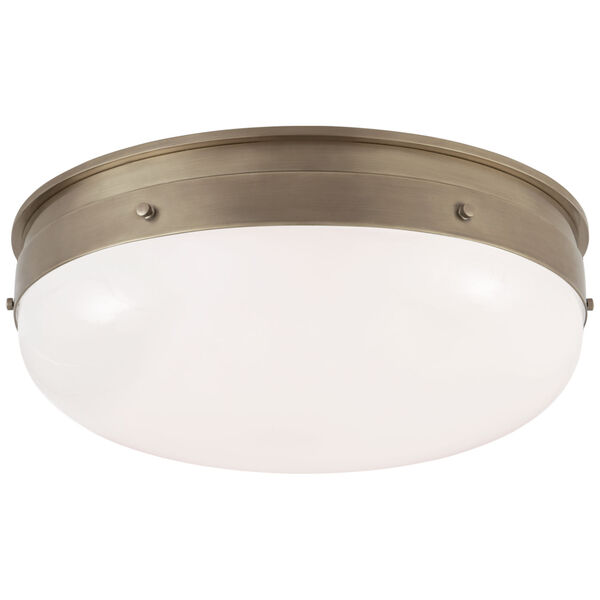Hicks Medium Flush Mount in Antique Nickel with White Glass by Thomas O'Brien, image 1