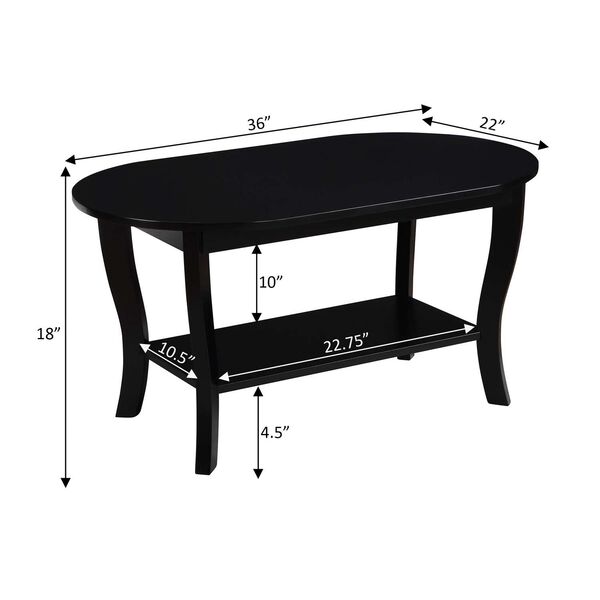 American Heritage Black Oval Coffee Table with Shelf, image 3