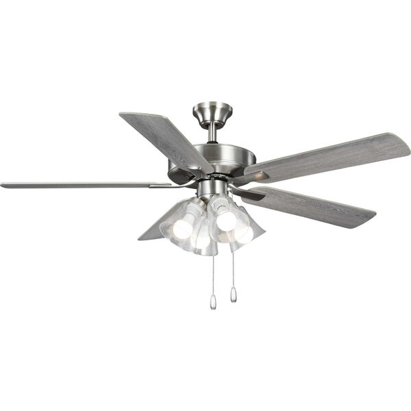 AirPro Builder Brushed Nickel Four-Light LED 52-Inch Ceiling Fan with Clear Seeded Glass Light Kit, image 1