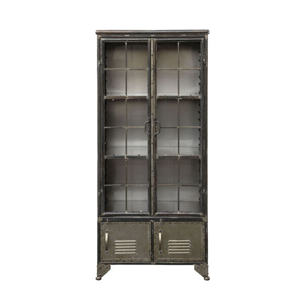 Distressed Black Metal Cabinet with Four Doors, image 1