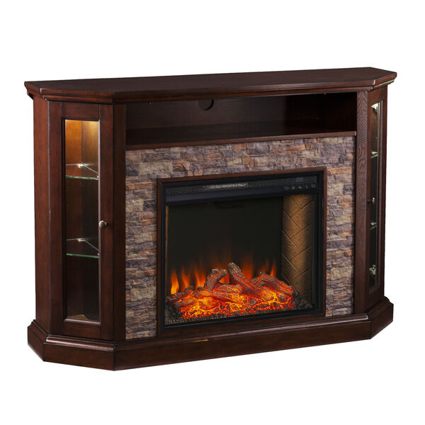 Redden Espresso Corner Convertible Smart Electric Fireplace with Storage, image 2