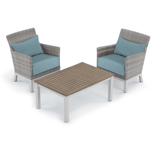 Argento and Travira Ice Blue Three-Piece Outdoor Club Chair with Lumbar Pillows and Coffee Table Set, image 1