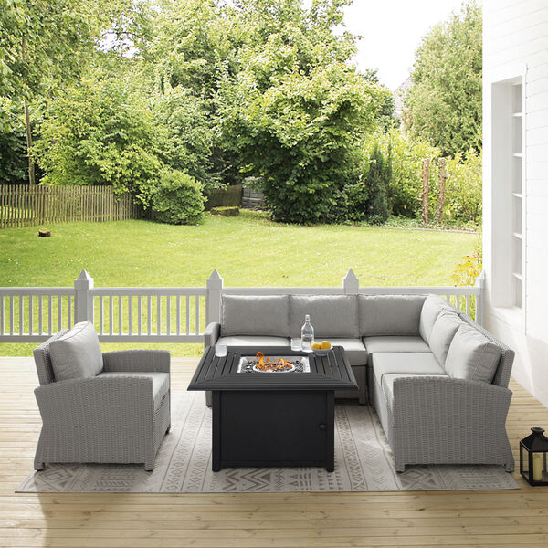 Bradenton Gray Wicker Sectional Set with Fire Table, 5-Piece, image 3