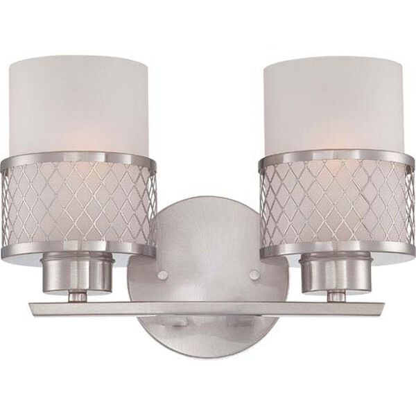 Fusion Brushed Nickel Two-Light Vanity Fixture w/Frosted Glass, image 1